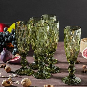 Набор бокалов стеклянных для шампанского Magistro «Круиз», 160 мл, 7x20 см, 6 шт, цвет зелёный