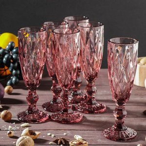 Набор бокалов стеклянных для шампанского Magistro «Круиз», 160 мл, 7x20 см, 6 шт, цвет розовый