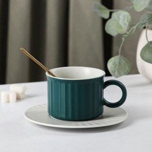 Чайная пара «Профитроль», чашка 200 мл, блюдце d=13,7 см, цвет зеленый/белый