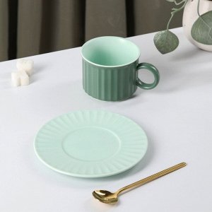 Чайная пара керамическая «Профитроль», чашка 200 мл, блюдце d=13,7 см, цвет зелёный/мятный