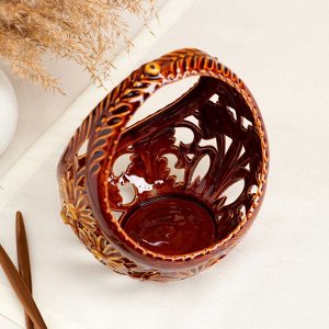 Конфетница "Лукошко", коричневая, сквозная резка, керамика, 19 см