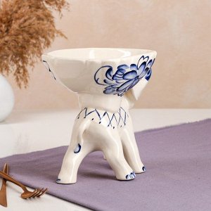 Конфетница "Слон", роспись, бело-синяя, керамика, 19.5 см