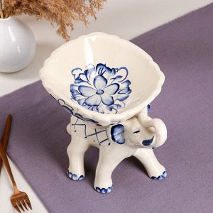 Конфетница "Слон", роспись, бело-синяя, керамика, 19.5 см