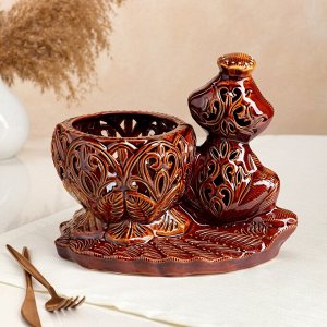 Конфетница "Лягушка", коричневая, сквозная резка, керамика, 22 см