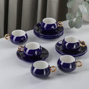 Сервиз кофейный «Капля», 12 предметов: 6 чашек 90 мл, 6 блюдец d=12 см, цвет синий