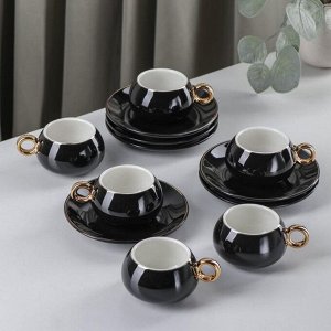 Сервиз кофейный «Капля», 12 предметов: 6 чашек 90 мл, 6 блюдец d=12 см, цвет чёрный