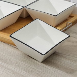 Набор салатников керамический на деревянной подставке «Квадрат», 4 шт