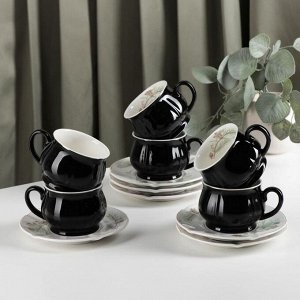 Сервиз керамический чайный «Шишечки», чашка 200 мл, блюдце d=14,5 см, цвет чёрный