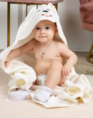 Полотенце-уголок детское махровое 75*95 Собачка цвет Молочный