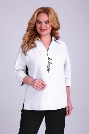 Рубашка Рост: 164 Состав ткани: Лён-100%; Блуза женская свободного силуэта изготовлена из, натурального льна белорусского производства. Горловина V-образной формы, дополнена стояче-отложным воротником