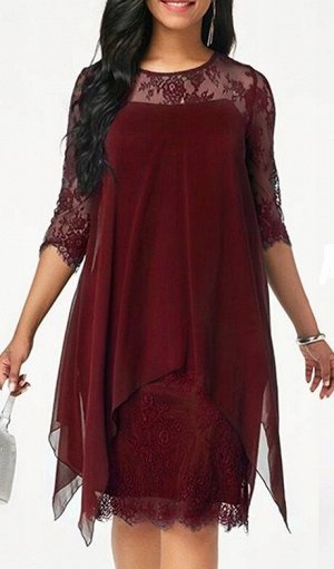 Нарядное платье с кружевом винный  цвет 50-52-54-56 размер