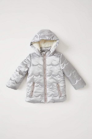 Стеганое блестящее пальто с капюшоном и плюшевой подкладкой для маленьких девочек
