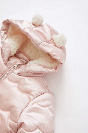 Стеганое блестящее пальто на плюшевой подкладке с капюшоном для маленьких девочек