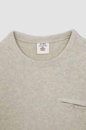 Хлопковый свитер Slim Fit с круглым вырезом и одним карманом для мальчиков