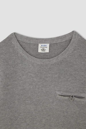 Хлопковый свитер Slim Fit с круглым вырезом и одним карманом для мальчиков