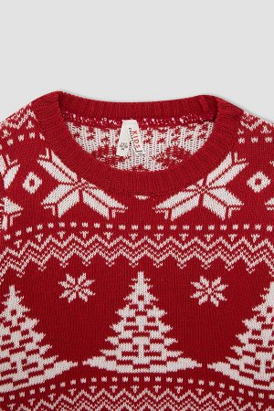 Вязаный свитер с круглым вырезом для девочек на тему Рождества с изображением оленя