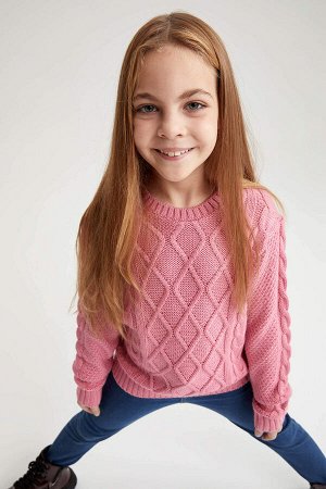 Двусторонний вязаный свитер с круглым вырезом для девочек Relax Fit с узором