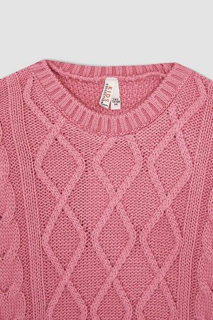 Двусторонний вязаный свитер с круглым вырезом для девочек Relax Fit с узором