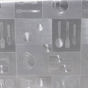 Клеёнка столовая на тканевой основе «Посуда», рулон 20 метров, ширина 137 см, цвет серебряный