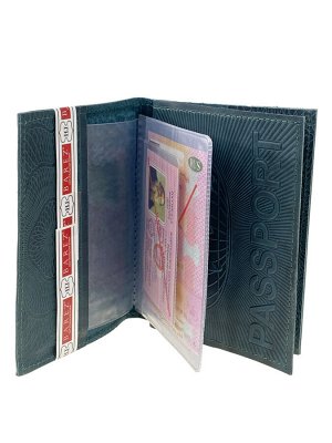 Кожаная обложка для паспорта и автодокуметов, цвет зеленый