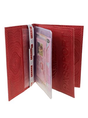 Кожаная обложка для паспорта и автодокуметов, цвет красный