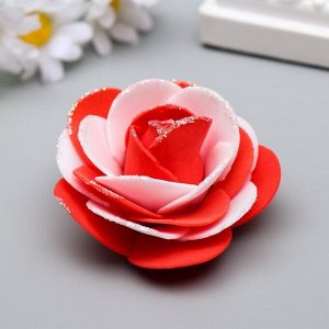 Декор для творчества "Бело-красная роза с блестками" 7х7 см
