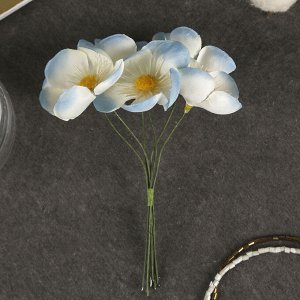 Декор для творчества "Плюмерия голубо-белая" (набор-букет 6 цветков) d=4.7 см 11 см