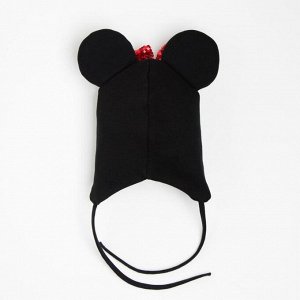 Шапка Мышка с завязками, цвет чёрный/бантик