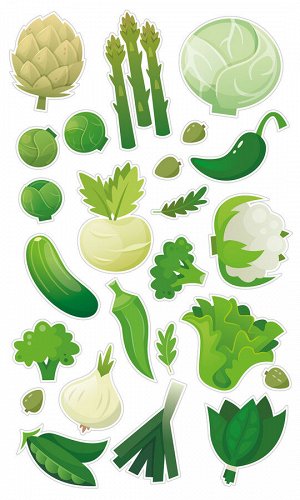 Декоративные виниловые наклейки 30х50 Зеленые овощи