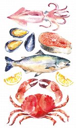 Декоративные виниловые наклейки 30х50 Морепродукты