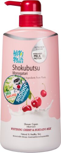 LION "Shokubutsu" Крем-гель для душа 500мл "Вишня и молочко Хоккайдо"Whitening Cherry & Hokkaido Milk" /12шт/ Таиланд