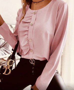 Рубашка Женская 4504 &quot;Однотон - Рюша Сбоку&quot; Розовая