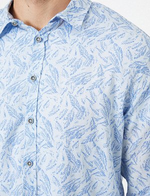 Рубашка голубая с принтом из тонкого хлопково-вискозного полотна
