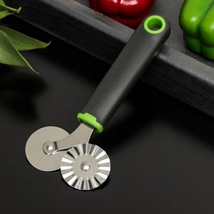 Нож для пиццы и теста двухсторонний Доляна Lime, 17x7,5 см, цвет чёрно-зелёный