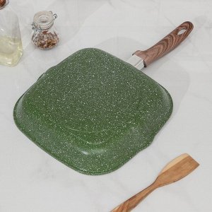 Сковорода-гриль Доляна «Форест», 26x26 см, пластиковая ручка, антипригарное покрытие, цвет зелёный