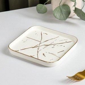 Тарелка керамическая для подачи Gold, 15,5x15,5 см, цвет белый