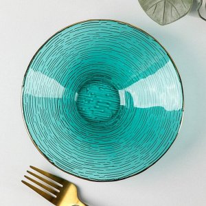 Салатник стеклянный «Фьюжн», 300 мл, d=16 см, цвет изумрудный