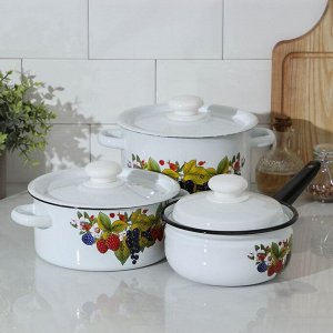 Набор посуды «Ягодный чай», 3 предмета: кастрюли 2 л, 3,5 л; ковш 1,5 л