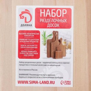 Нaбор досок разделочных на подставке с ручкой Доляна, 3 шт: 35x22 см, 32x20 см, 31x18 см, массив берёзы