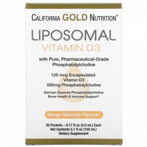 California Gold Nutrition, липосомальный витамин D3, 30 пакетиков, (5 мл)