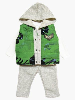 Комплект для мальчика: кофточка, штанишки и болоньевый жилет на синтепоне