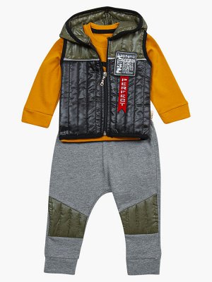 Комплект для мальчика: лонгслив, штанишки и болоньевый жилет на синтепоне