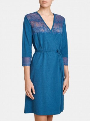 LUI et ELLE EF2702 melange bleu marine Халат женский с рукавом 3/4, элегантное и женственное изделие, способное подчеркнуть достоинства фигуры