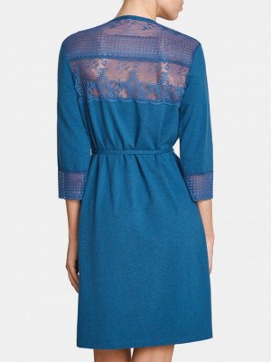 LUI et ELLE EF2702 melange bleu marine Халат женский с рукавом 3/4, элегантное и женственное изделие, способное подчеркнуть достоинства фигуры