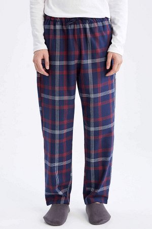 Хлопковые пижамные штаны Relax Fit в клетку с карманами и узором