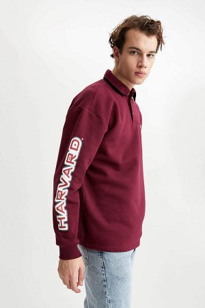 Cool Harvard University Licensed Oversize Fit Polo Collar Soft Feathered Sweatshirt