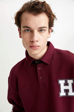 Cool Harvard University Licensed Oversize Fit Polo Collar Soft Feathered Sweatshirt