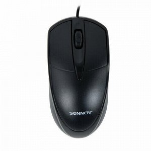 Мышь проводная SONNEN B61, USB, 1000 dpi, 2 кнопки + колесо-кнопка, оптическая, черная, 513513