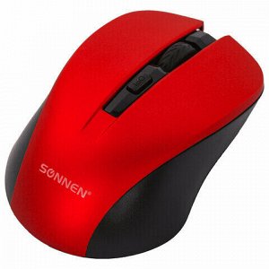 Мышь беспроводная с бесшумным кликом SONNEN V18, USB, 800/1200/1600 dpi, 4 кнопки, красная, 513516