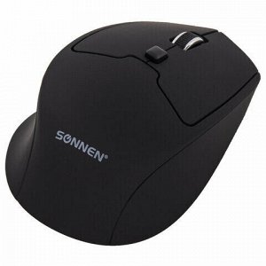 Мышь беспроводная SONNEN V33, USB, 800/1200/1600 dpi, 6 кнопок, оптическая, черная, SOFT TOUCH, 513517